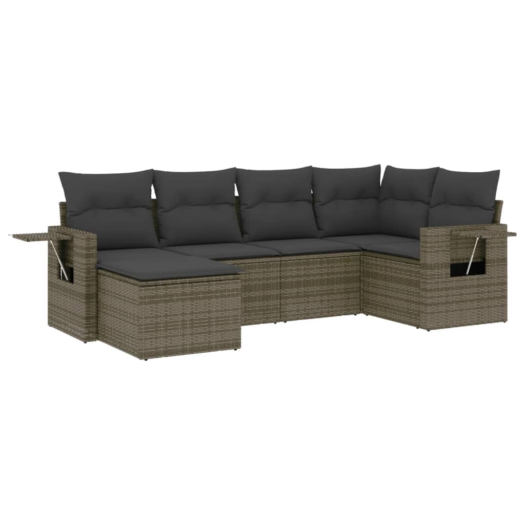 6-delige Loungeset met kussens poly rattan grijs is nu te koop bij PeponiXL, paradijselijk wonen!