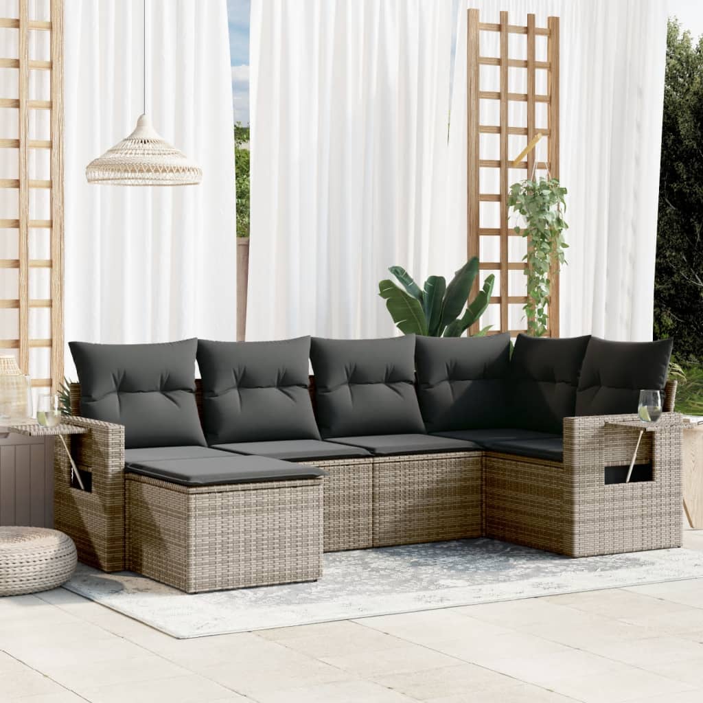 6-delige Loungeset met kussens poly rattan grijs is nu te koop bij PeponiXL, paradijselijk wonen!