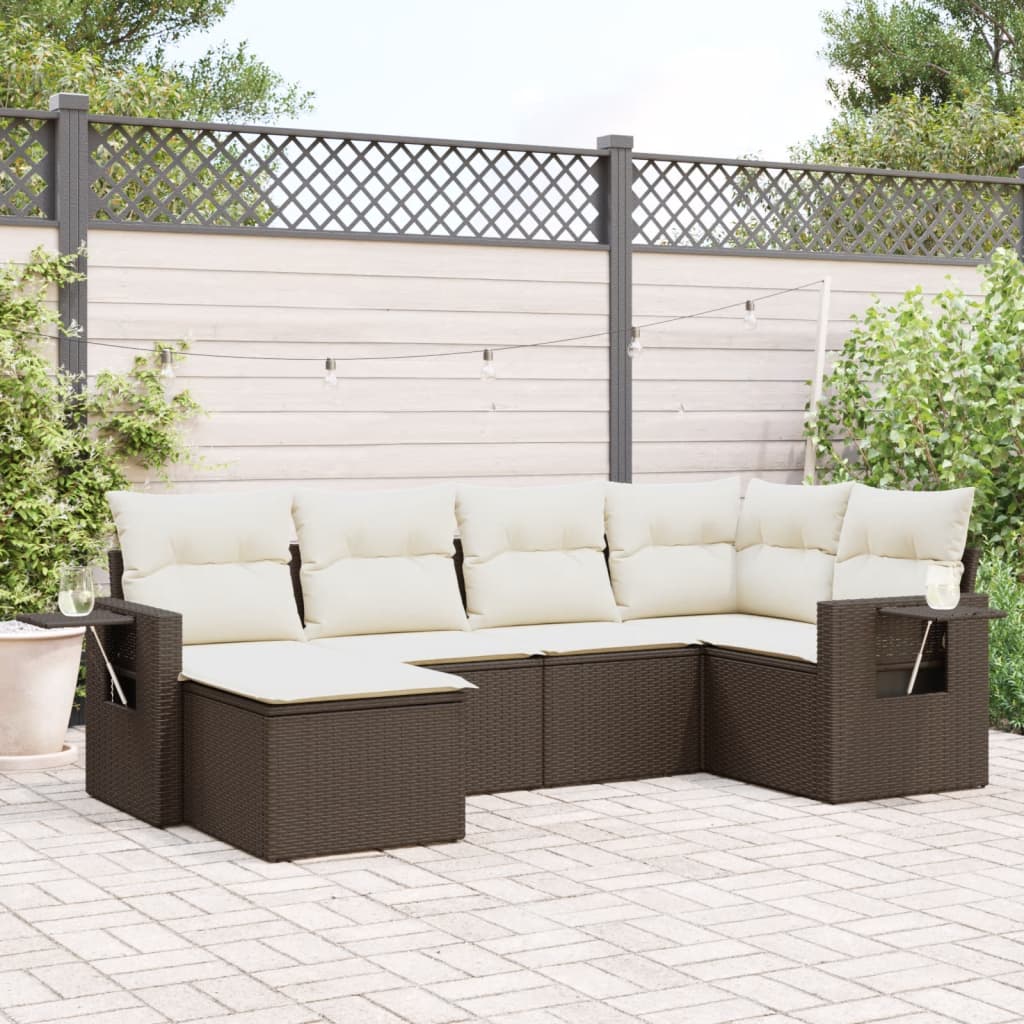 6-delige Loungeset met kussens poly rattan bruin is nu te koop bij PeponiXL, paradijselijk wonen!