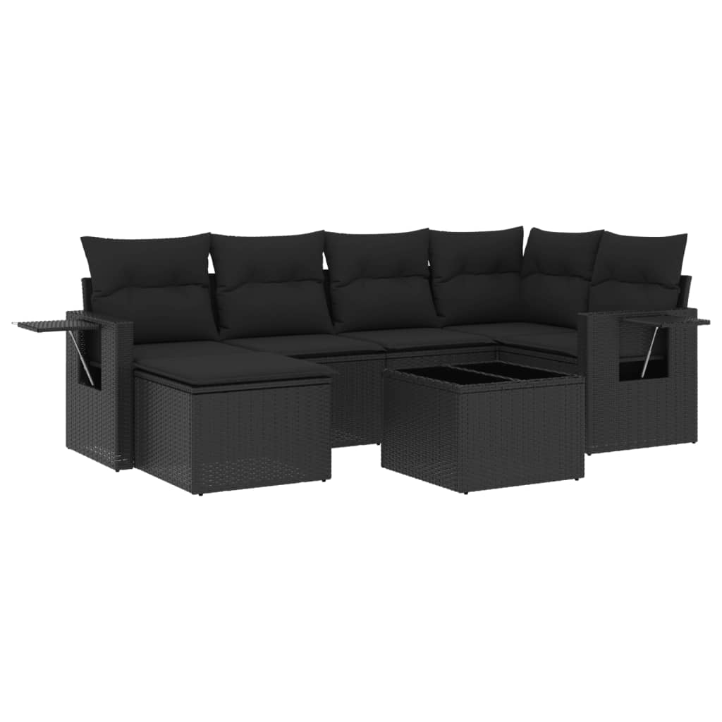 7-delige Loungeset met kussens poly rattan zwart is nu te koop bij PeponiXL, paradijselijk wonen!