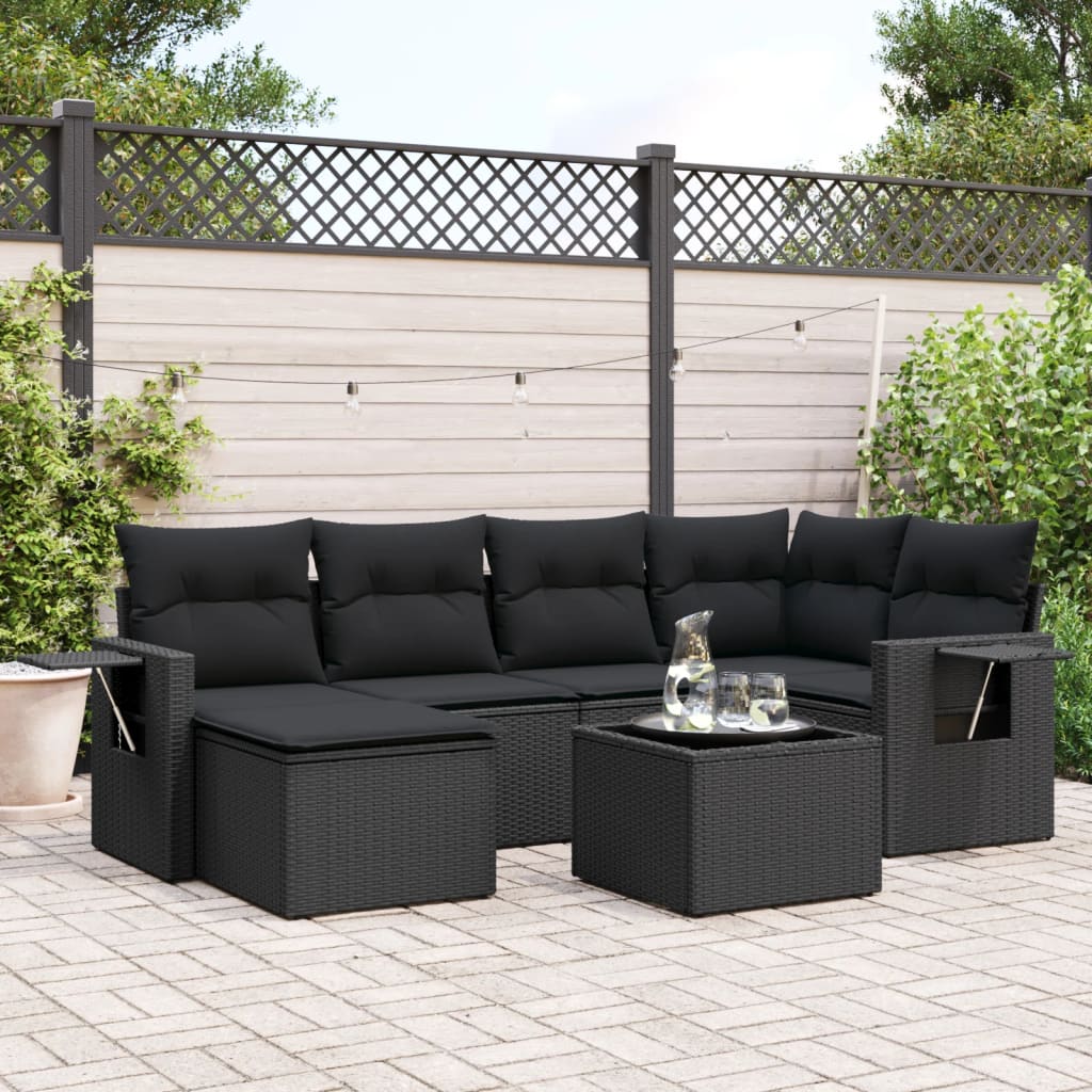 7-delige Loungeset met kussens poly rattan zwart is nu te koop bij PeponiXL, paradijselijk wonen!