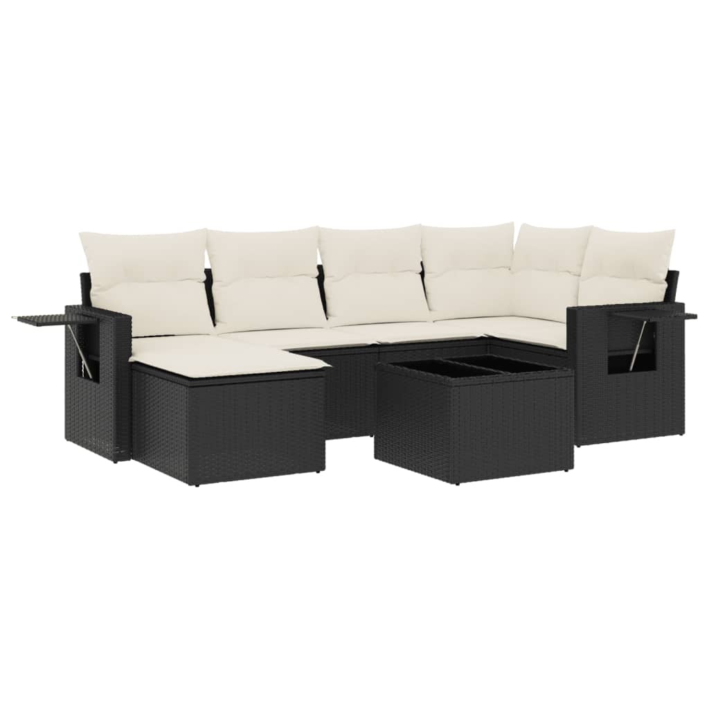 7-delige Loungeset met kussens poly rattan zwart is nu te koop bij PeponiXL, paradijselijk wonen!