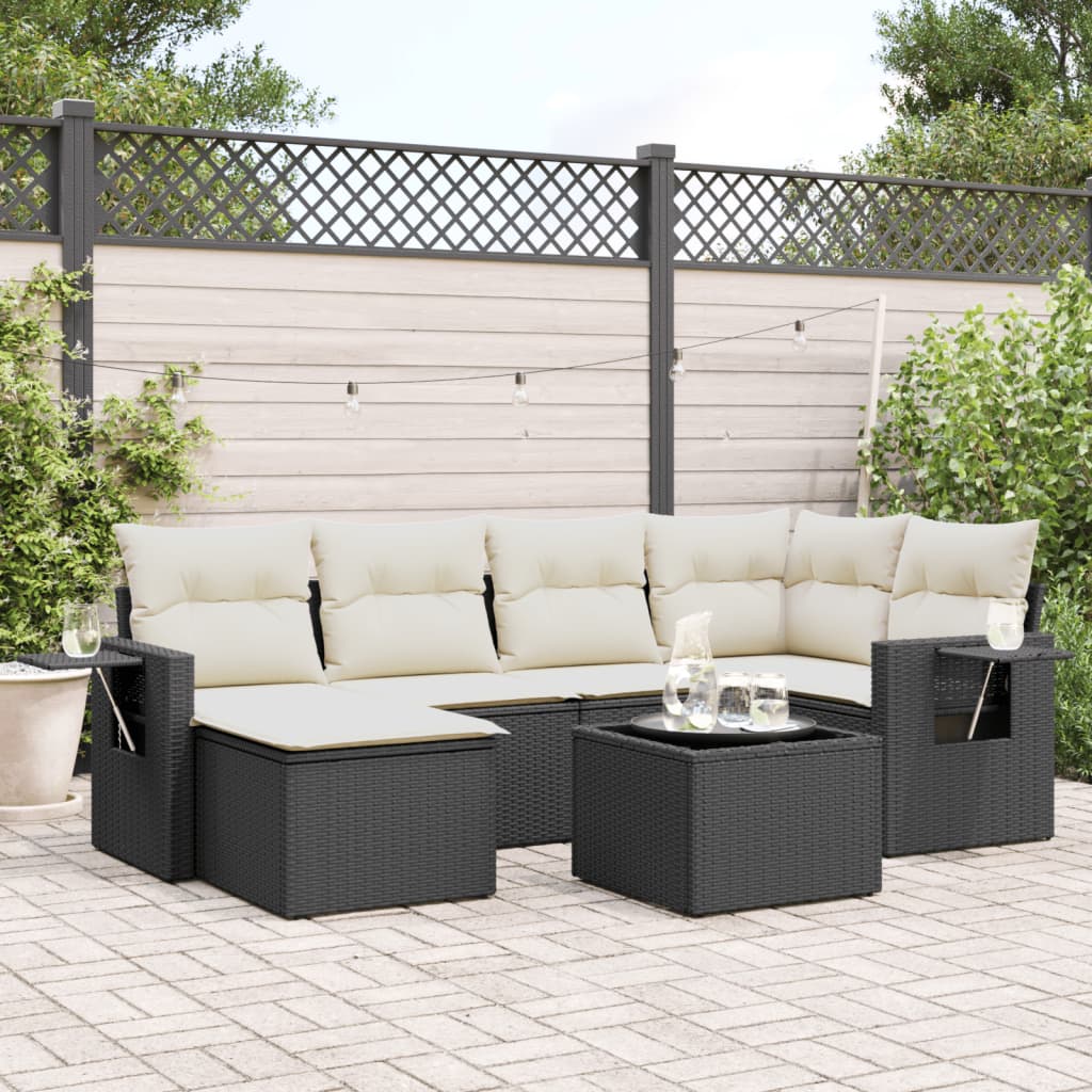 7-delige Loungeset met kussens poly rattan zwart is nu te koop bij PeponiXL, paradijselijk wonen!