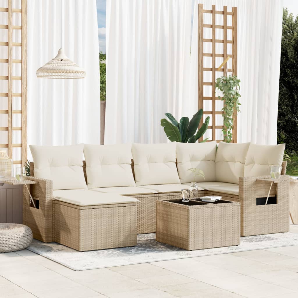7-delige Loungeset met kussens poly rattan beige is nu te koop bij PeponiXL, paradijselijk wonen!