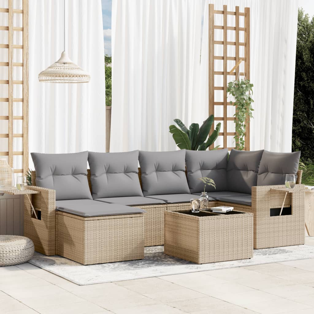 7-delige Loungeset met kussens poly rattan beige is nu te koop bij PeponiXL, paradijselijk wonen!