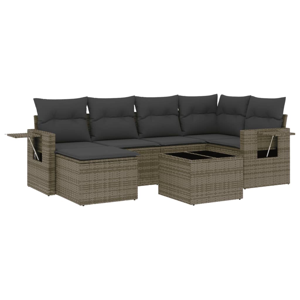 7-delige Loungeset met kussens poly rattan grijs is nu te koop bij PeponiXL, paradijselijk wonen!