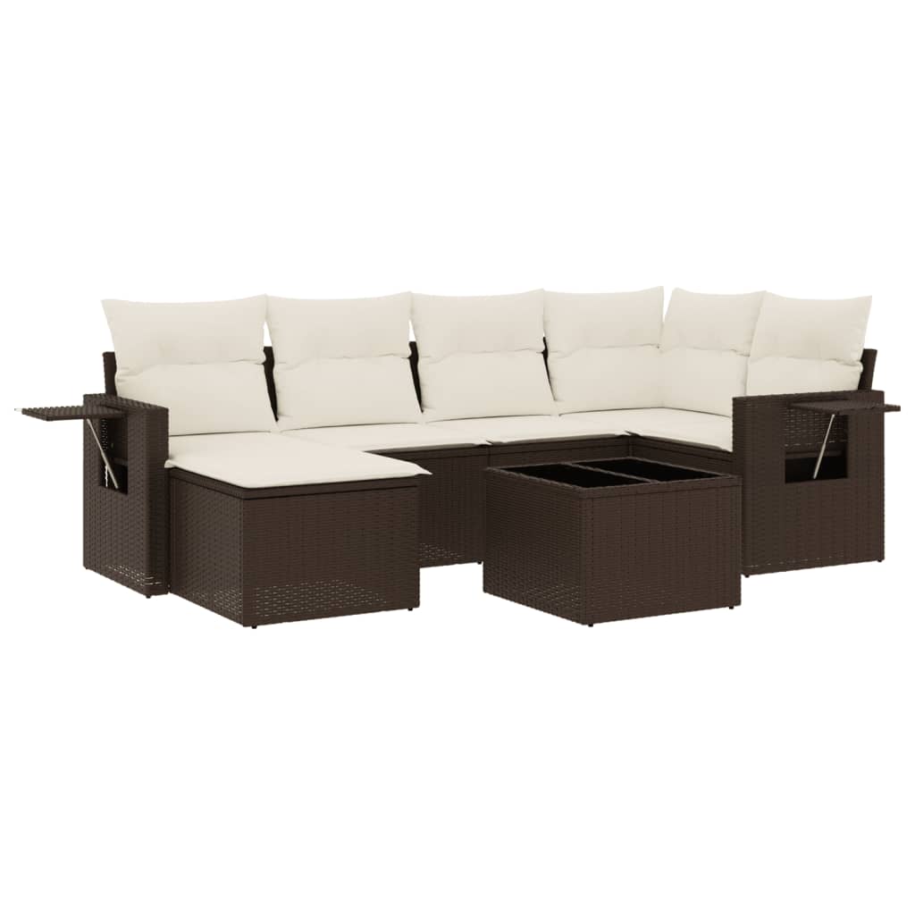 7-delige Loungeset met kussens poly rattan bruin is nu te koop bij PeponiXL, paradijselijk wonen!