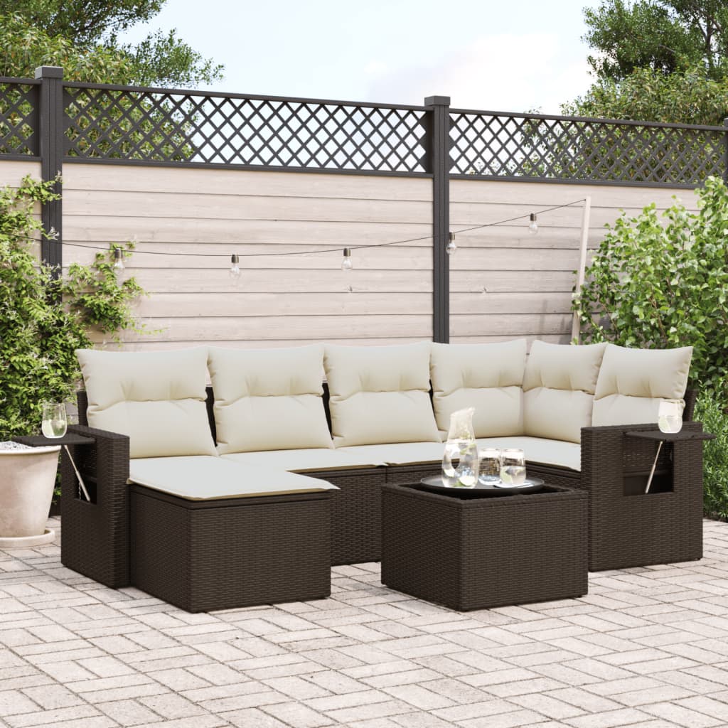 7-delige Loungeset met kussens poly rattan bruin is nu te koop bij PeponiXL, paradijselijk wonen!