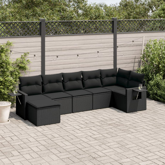 7-delige Loungeset met kussens poly rattan zwart is nu te koop bij PeponiXL, paradijselijk wonen!