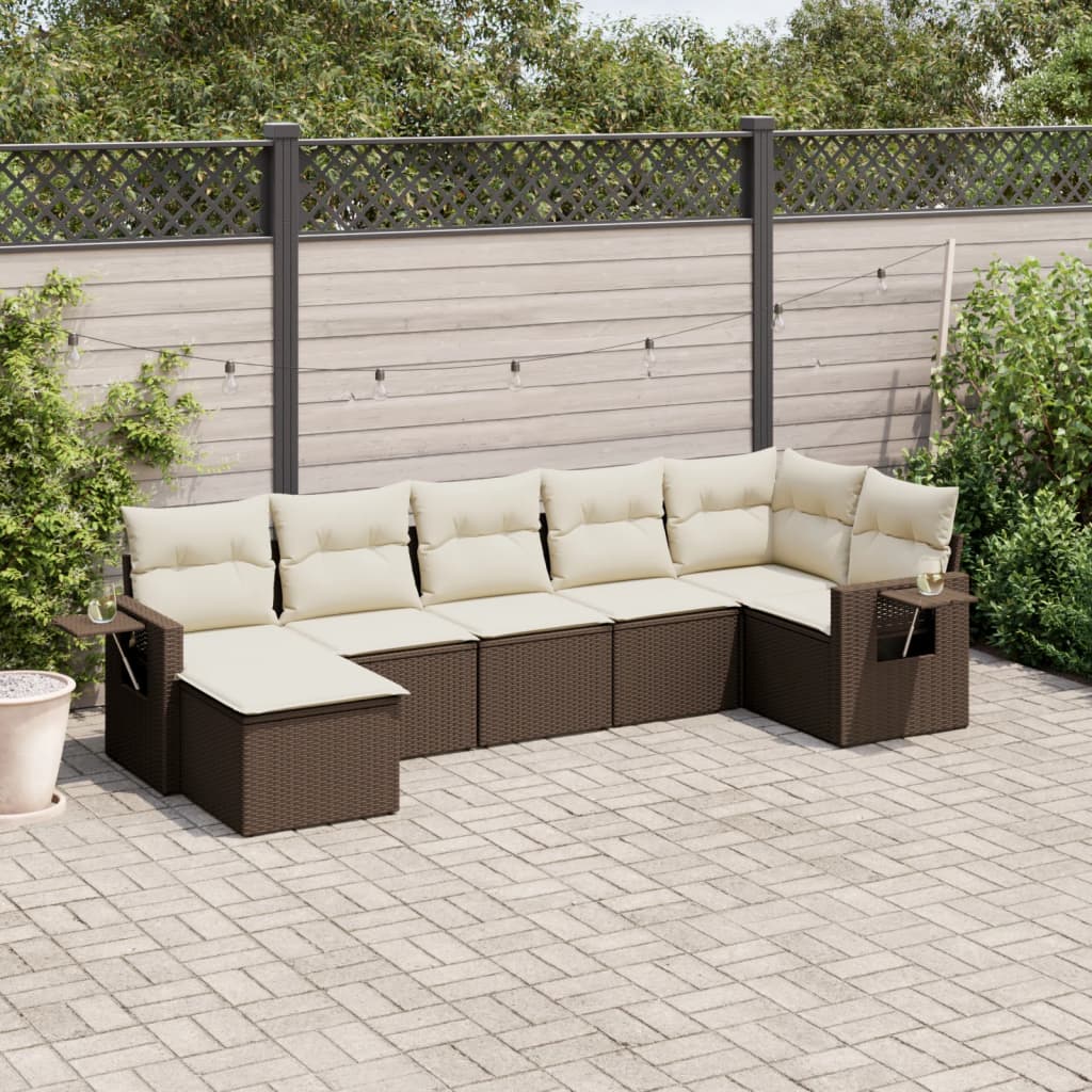 7-delige Loungeset met kussens poly rattan bruin is nu te koop bij PeponiXL, paradijselijk wonen!