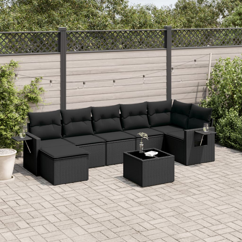 8-delige Loungeset met kussens poly rattan zwart is nu te koop bij PeponiXL, paradijselijk wonen!