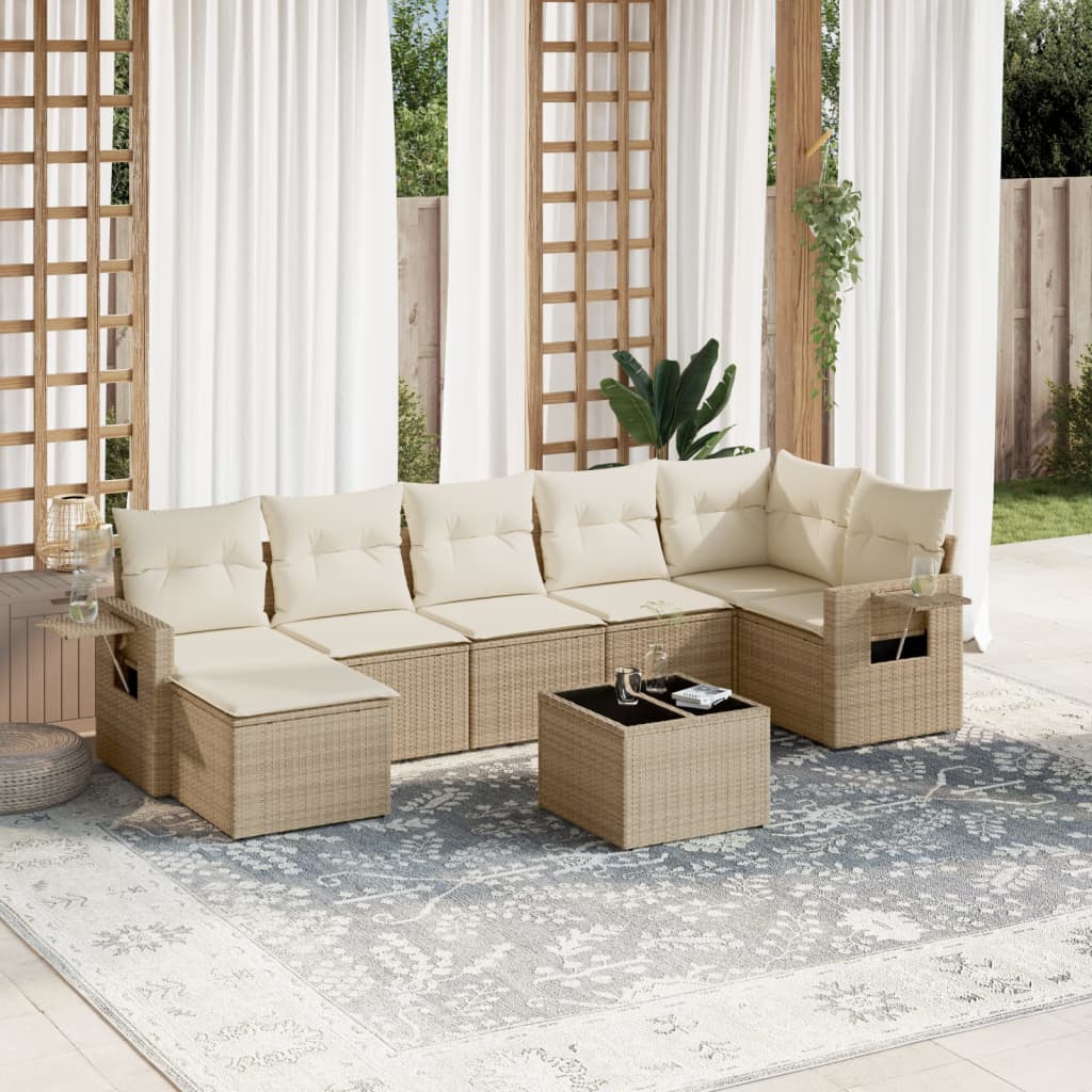 8-delige Loungeset met kussens poly rattan beige is nu te koop bij PeponiXL, paradijselijk wonen!