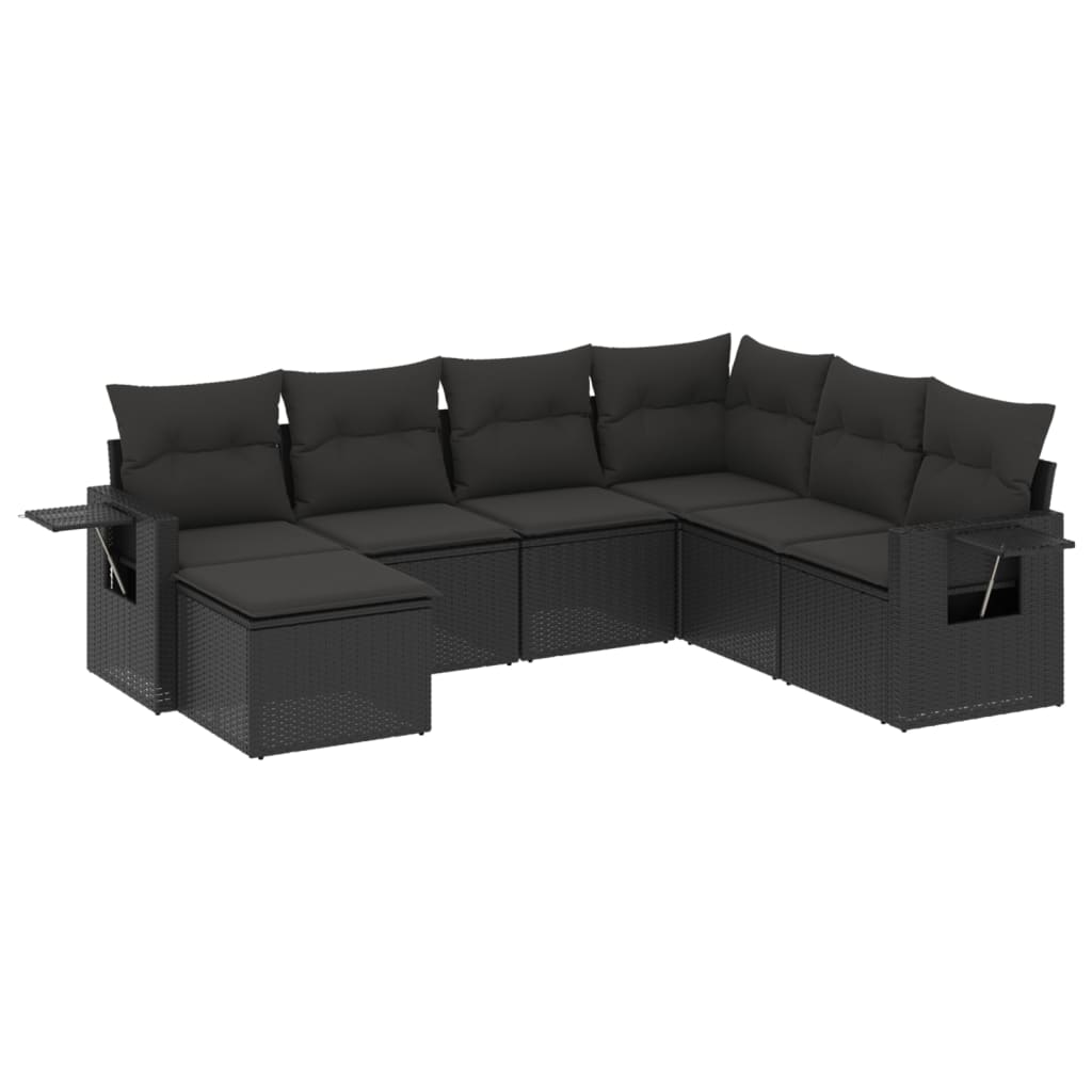 7-delige Loungeset met kussens poly rattan zwart is nu te koop bij PeponiXL, paradijselijk wonen!