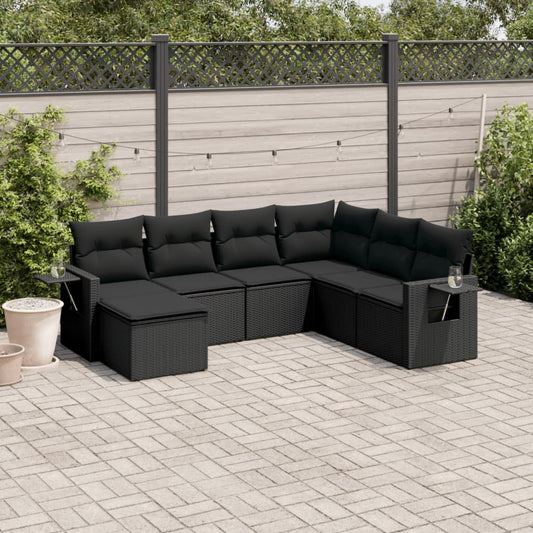 7-delige Loungeset met kussens poly rattan zwart is nu te koop bij PeponiXL, paradijselijk wonen!