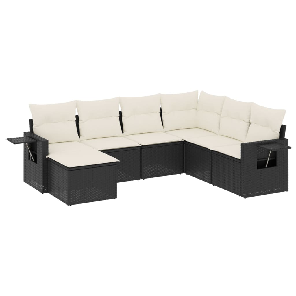 7-delige Loungeset met kussens poly rattan zwart is nu te koop bij PeponiXL, paradijselijk wonen!