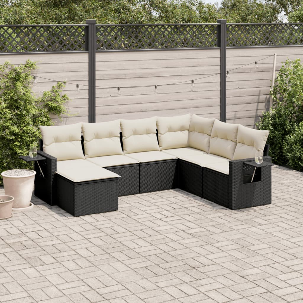 7-delige Loungeset met kussens poly rattan zwart is nu te koop bij PeponiXL, paradijselijk wonen!