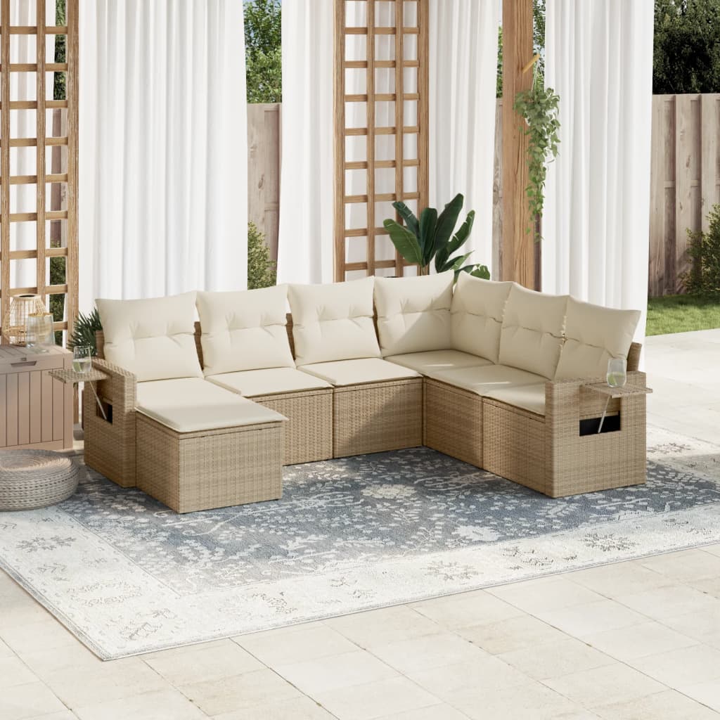 7-delige Loungeset met kussens poly rattan beige is nu te koop bij PeponiXL, paradijselijk wonen!