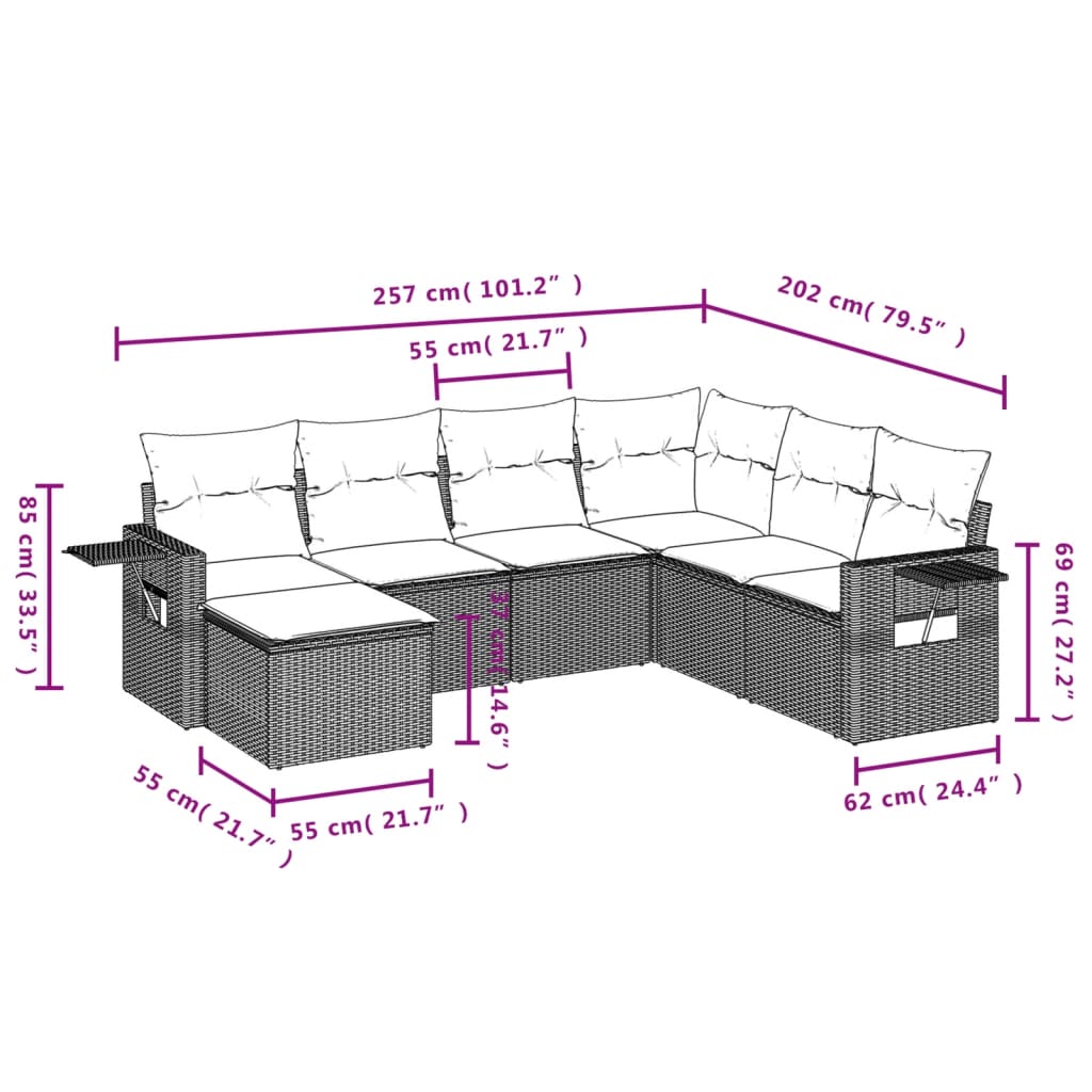 7-delige Loungeset met kussens poly rattan bruin is nu te koop bij PeponiXL, paradijselijk wonen!