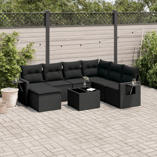 8-delige Loungeset met kussens poly rattan zwart is nu te koop bij PeponiXL, paradijselijk wonen!