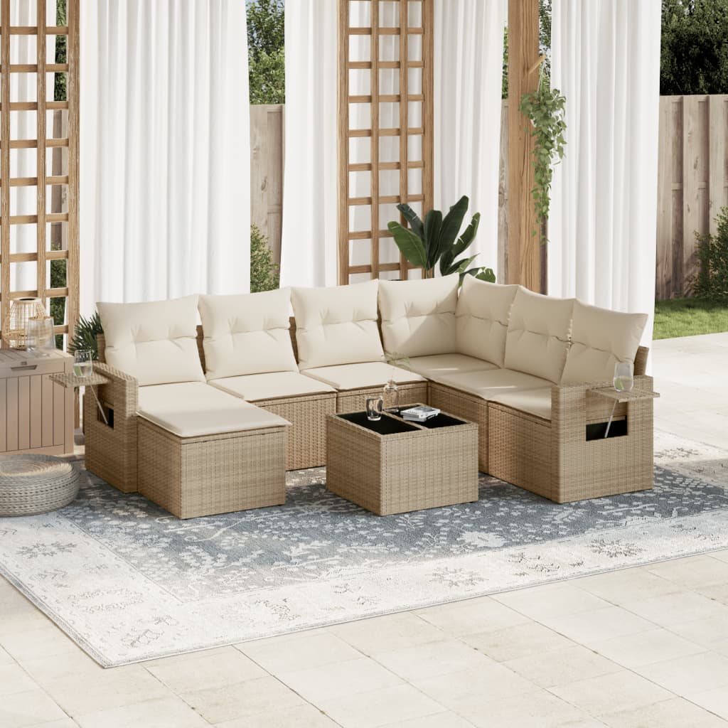 8-delige Loungeset met kussens poly rattan beige is nu te koop bij PeponiXL, paradijselijk wonen!