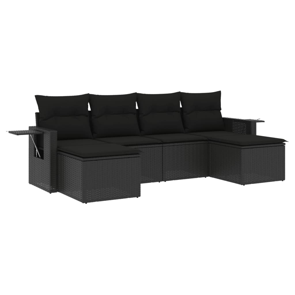 6-delige Loungeset met kussens poly rattan zwart is nu te koop bij PeponiXL, paradijselijk wonen!