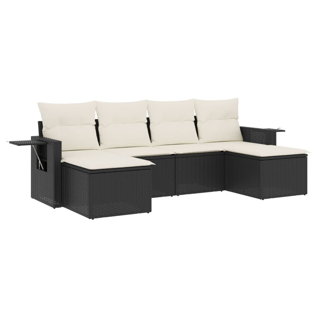 6-delige Loungeset met kussens poly rattan zwart is nu te koop bij PeponiXL, paradijselijk wonen!