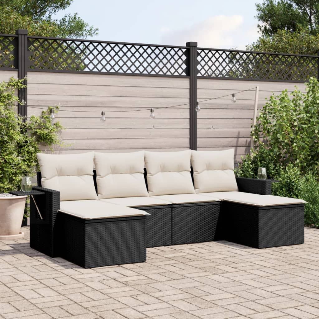 6-delige Loungeset met kussens poly rattan zwart is nu te koop bij PeponiXL, paradijselijk wonen!