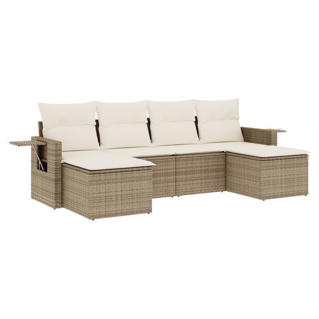 6-delige Loungeset met kussens poly rattan beige is nu te koop bij PeponiXL, paradijselijk wonen!