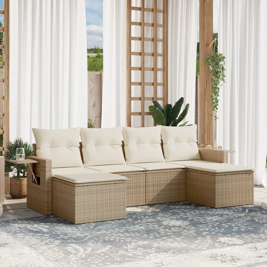 6-delige Loungeset met kussens poly rattan beige is nu te koop bij PeponiXL, paradijselijk wonen!