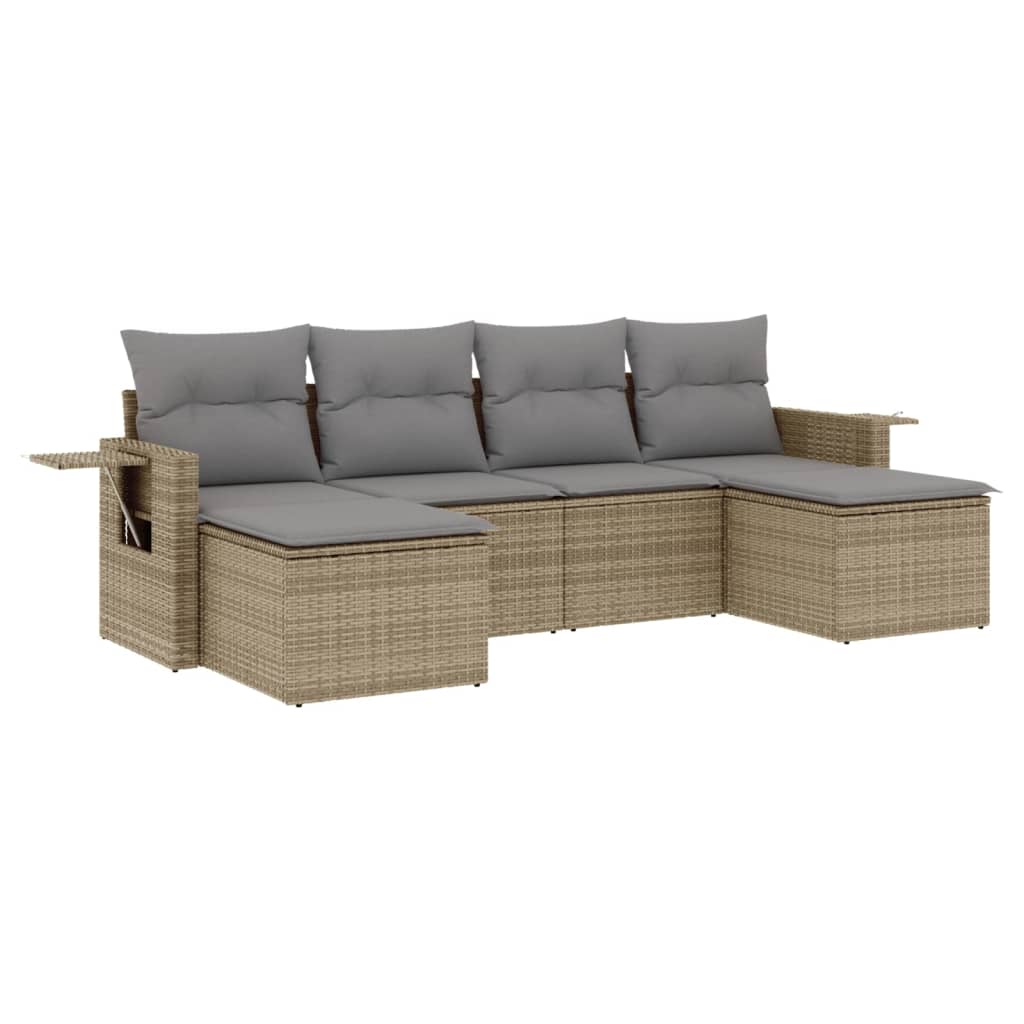 6-delige Loungeset met kussens poly rattan beige is nu te koop bij PeponiXL, paradijselijk wonen!