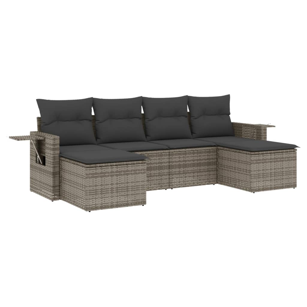 6-delige Loungeset met kussens poly rattan grijs is nu te koop bij PeponiXL, paradijselijk wonen!