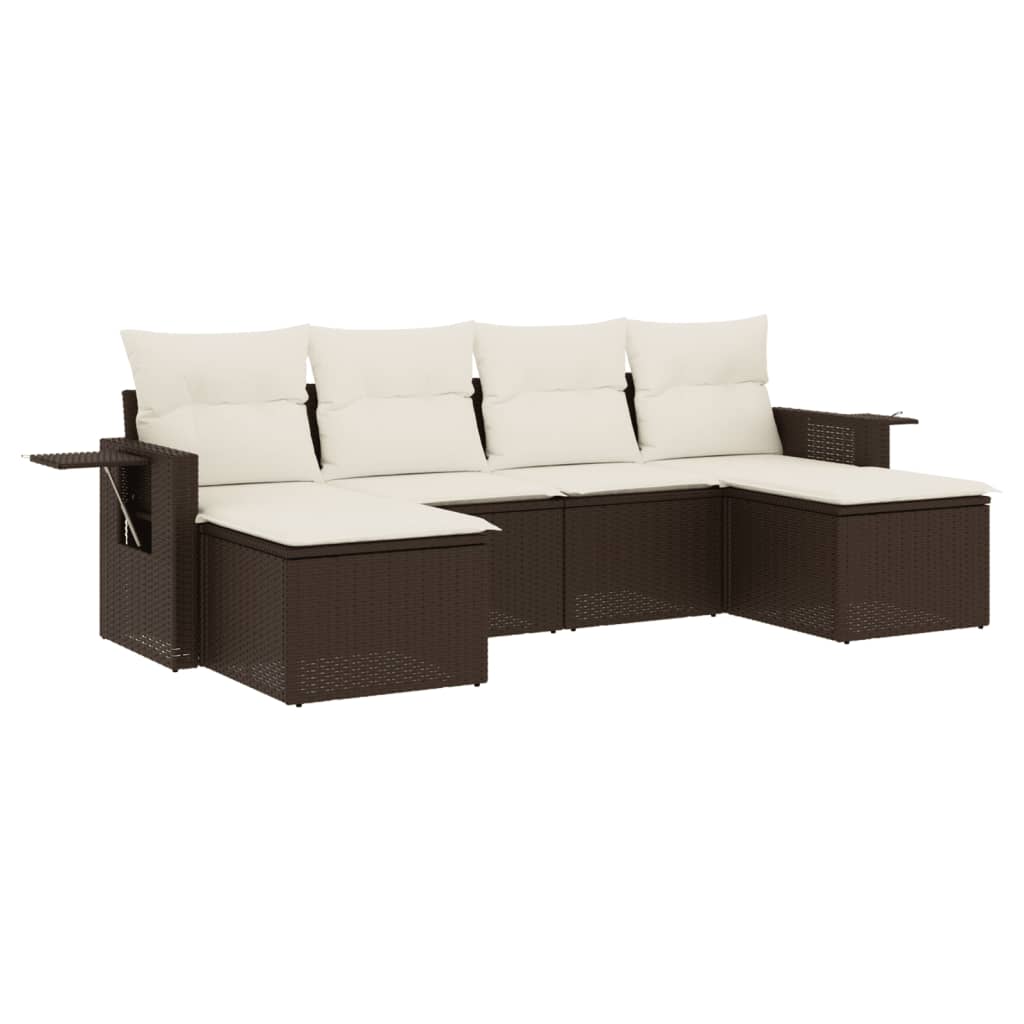 6-delige Loungeset met kussens poly rattan bruin is nu te koop bij PeponiXL, paradijselijk wonen!
