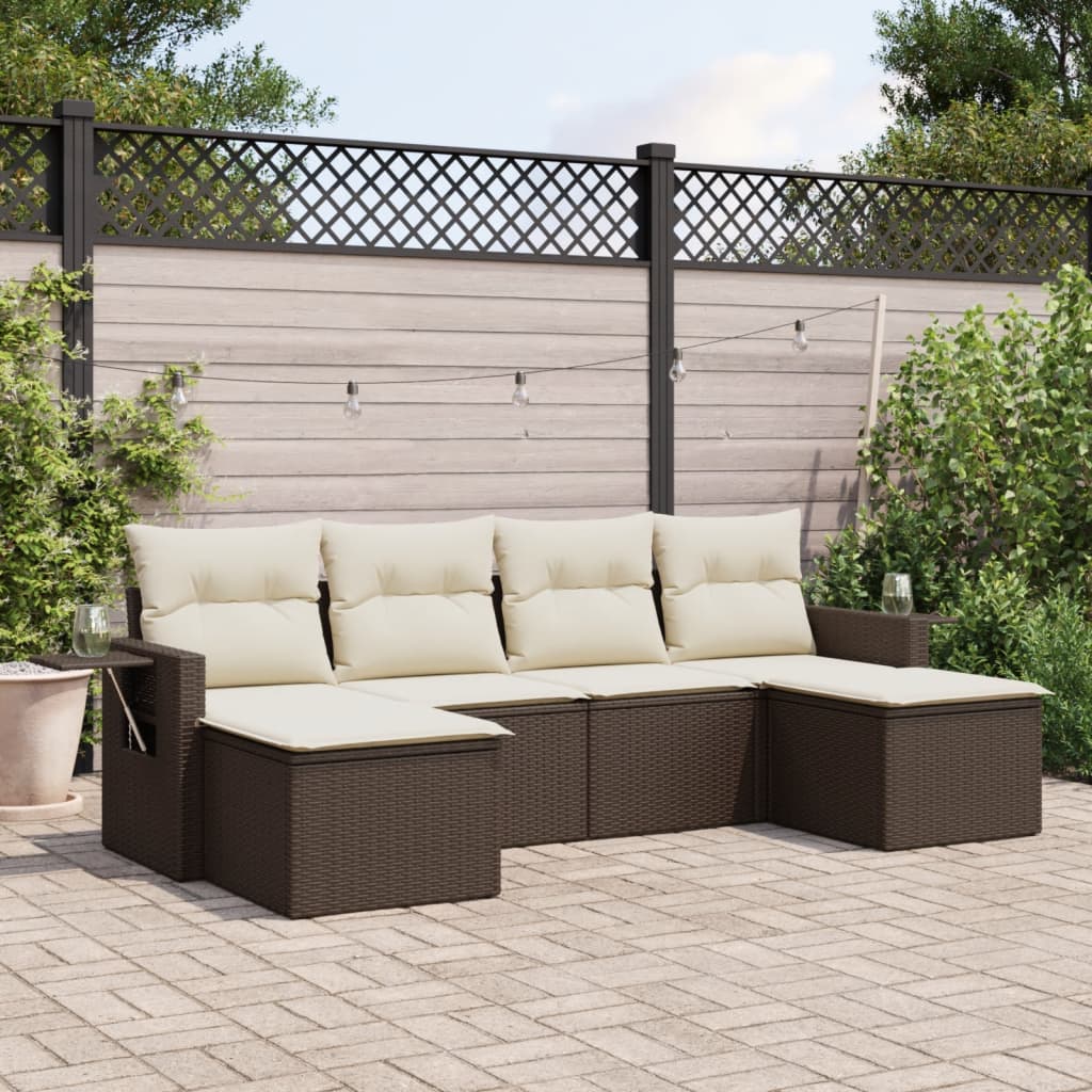 6-delige Loungeset met kussens poly rattan bruin is nu te koop bij PeponiXL, paradijselijk wonen!