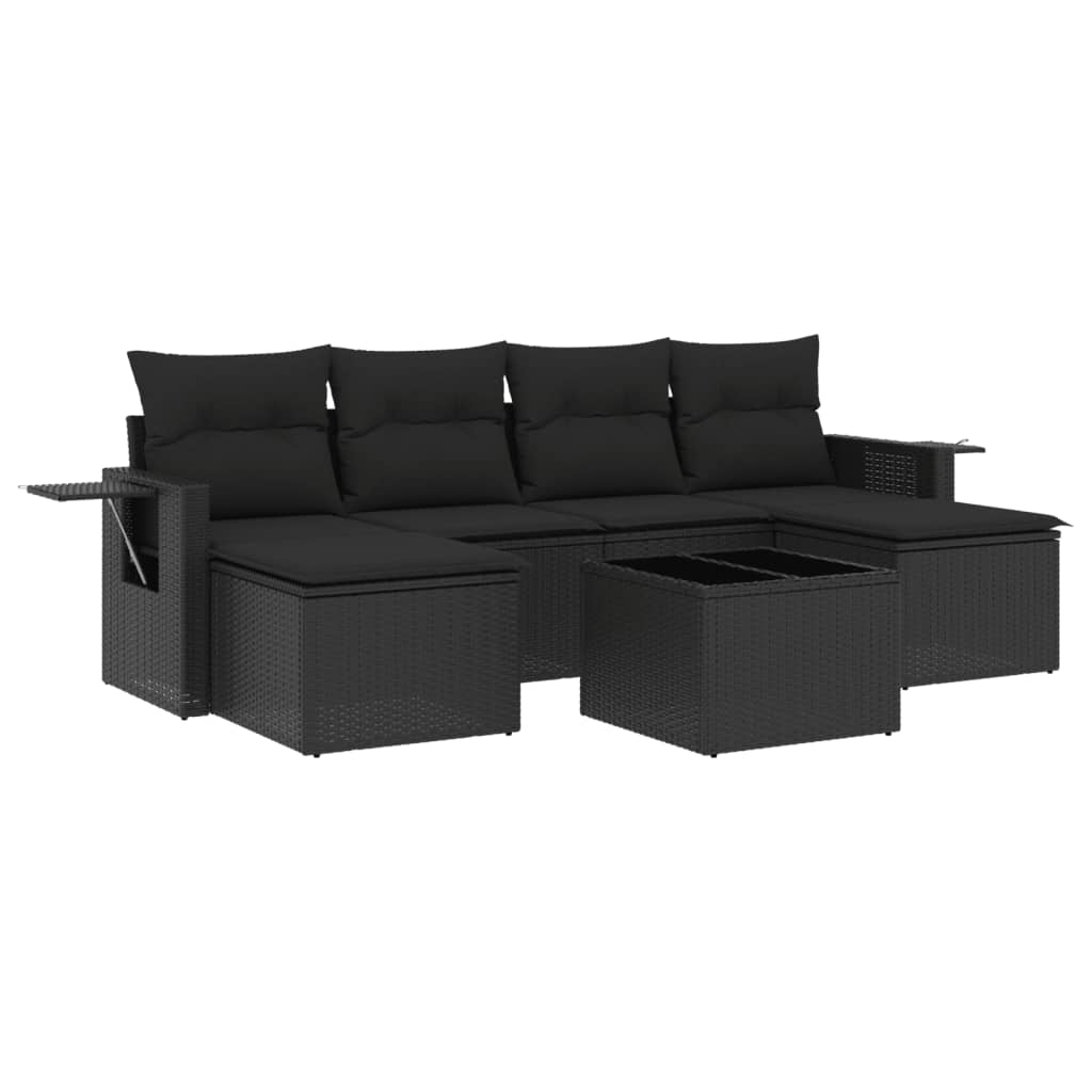 7-delige Loungeset met kussens poly rattan zwart is nu te koop bij PeponiXL, paradijselijk wonen!