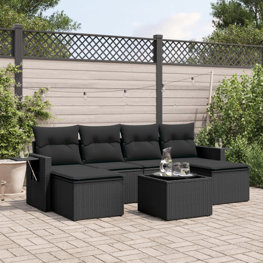 7-delige Loungeset met kussens poly rattan zwart is nu te koop bij PeponiXL, paradijselijk wonen!