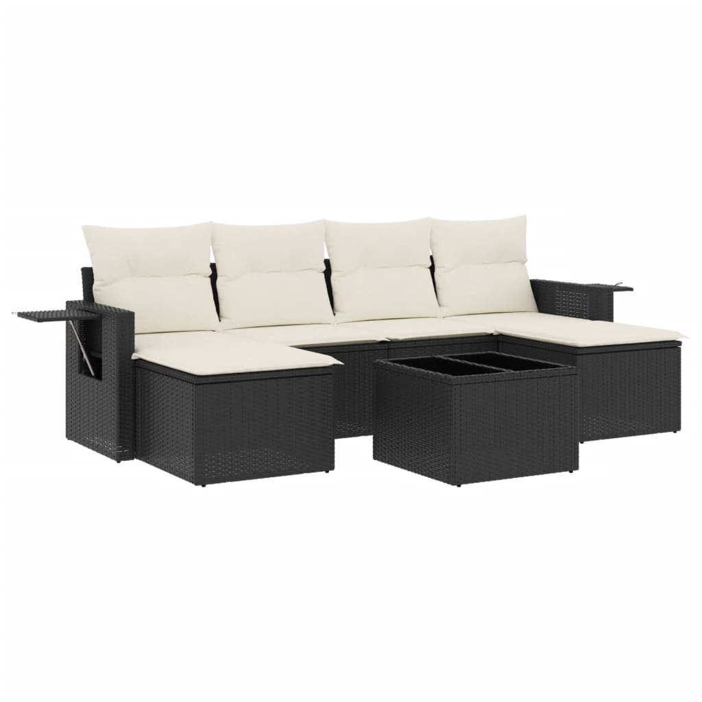 7-delige Loungeset met kussens poly rattan zwart is nu te koop bij PeponiXL, paradijselijk wonen!