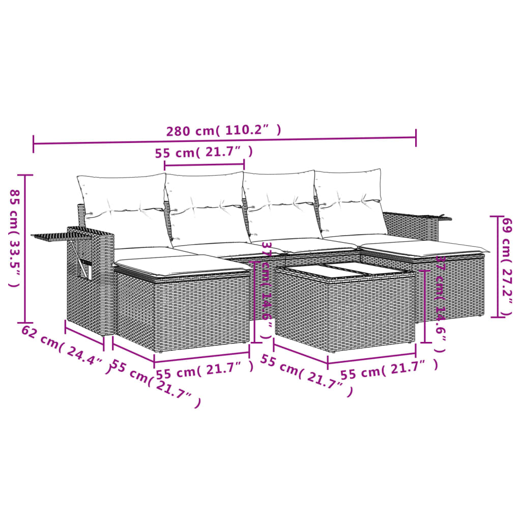 7-delige Loungeset met kussens poly rattan zwart is nu te koop bij PeponiXL, paradijselijk wonen!