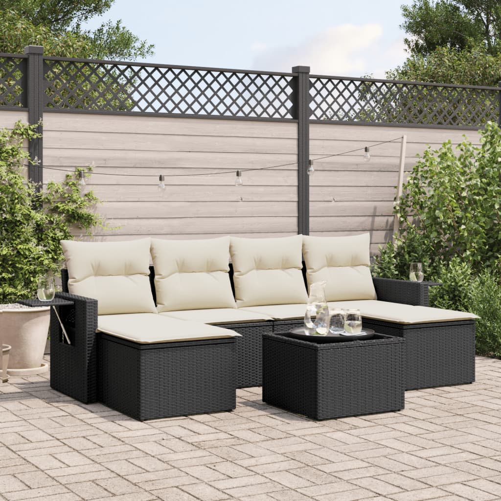 7-delige Loungeset met kussens poly rattan zwart is nu te koop bij PeponiXL, paradijselijk wonen!