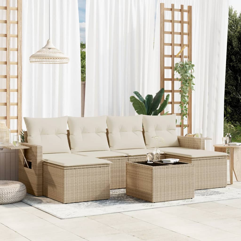 7-delige Loungeset met kussens poly rattan beige is nu te koop bij PeponiXL, paradijselijk wonen!