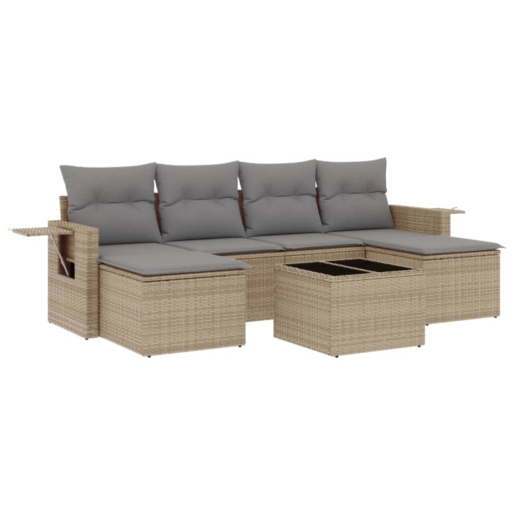 7-delige Loungeset met kussens poly rattan beige is nu te koop bij PeponiXL, paradijselijk wonen!