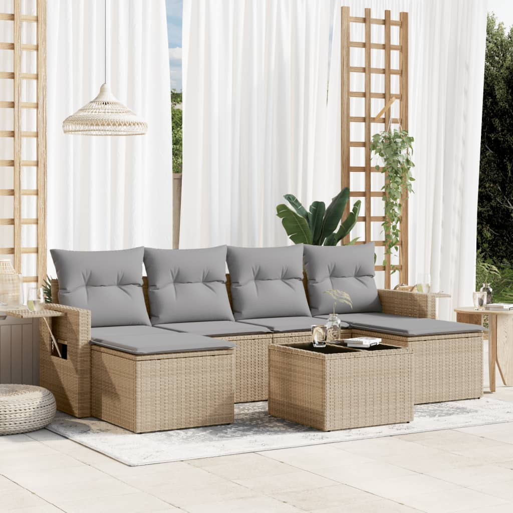 7-delige Loungeset met kussens poly rattan beige is nu te koop bij PeponiXL, paradijselijk wonen!