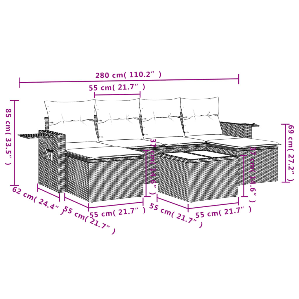 7-delige Loungeset met kussens poly rattan grijs is nu te koop bij PeponiXL, paradijselijk wonen!