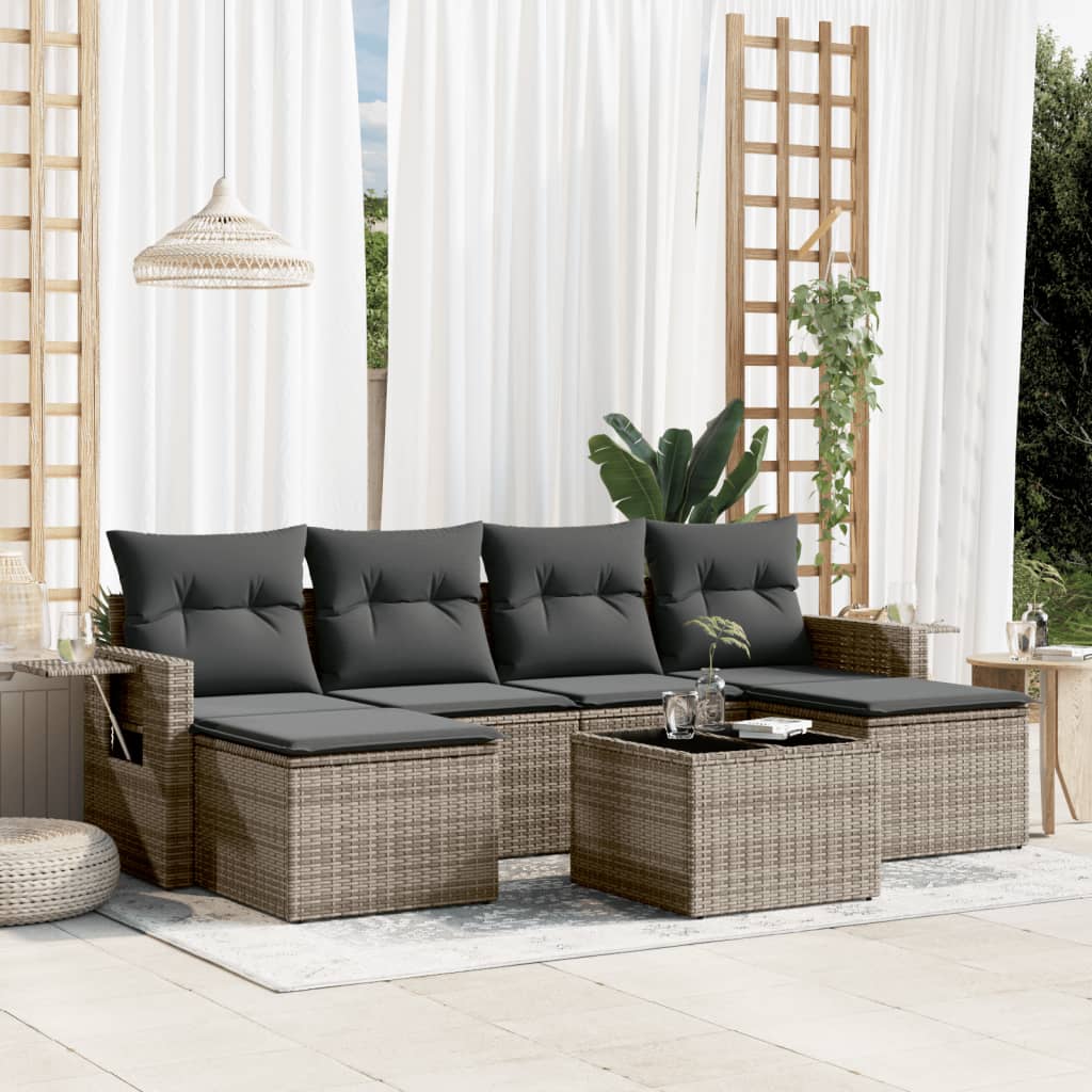 7-delige Loungeset met kussens poly rattan grijs is nu te koop bij PeponiXL, paradijselijk wonen!