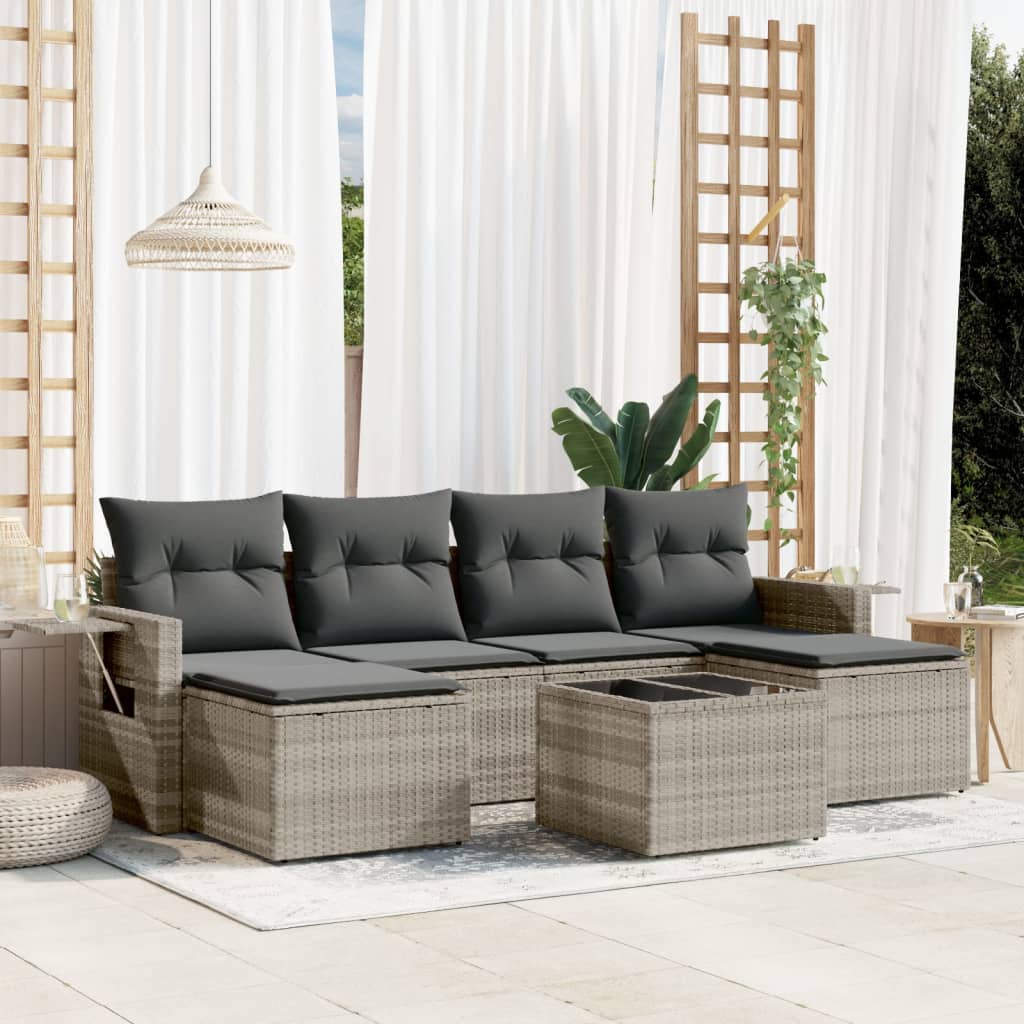 7-delige Loungeset met kussens poly rattan lichtgrijs is nu te koop bij PeponiXL, paradijselijk wonen!