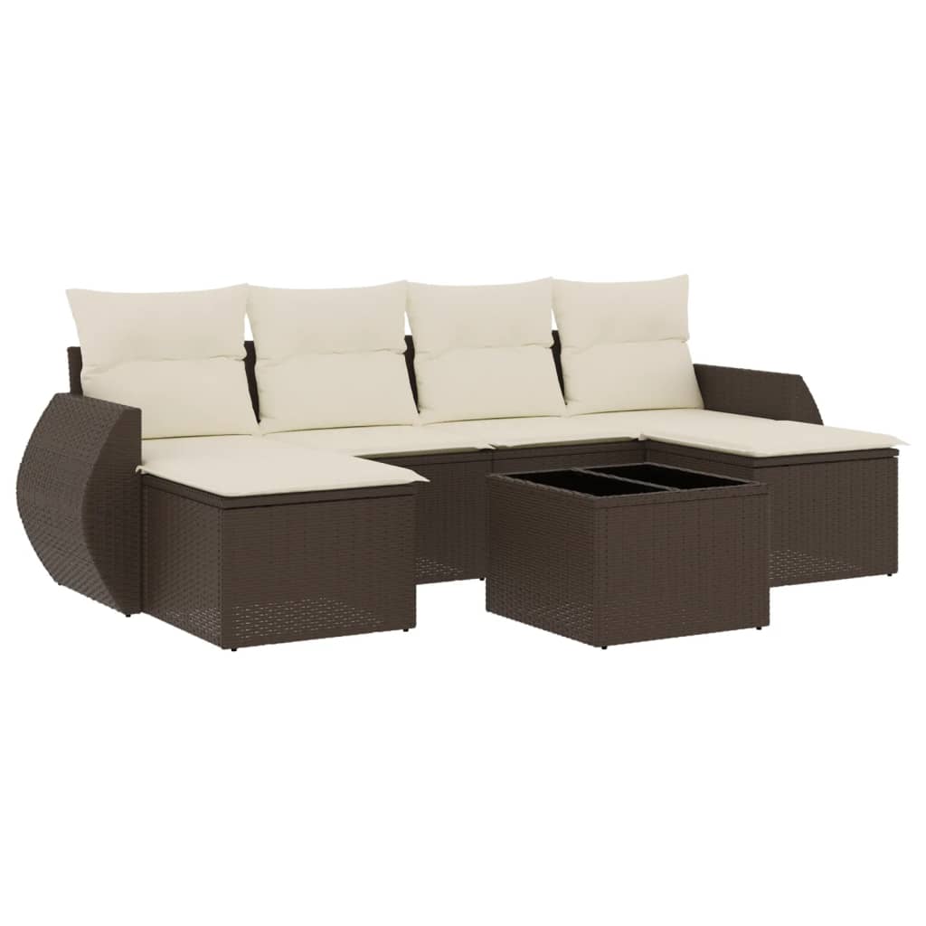 7-delige Loungeset met kussens poly rattan bruin is nu te koop bij PeponiXL, paradijselijk wonen!