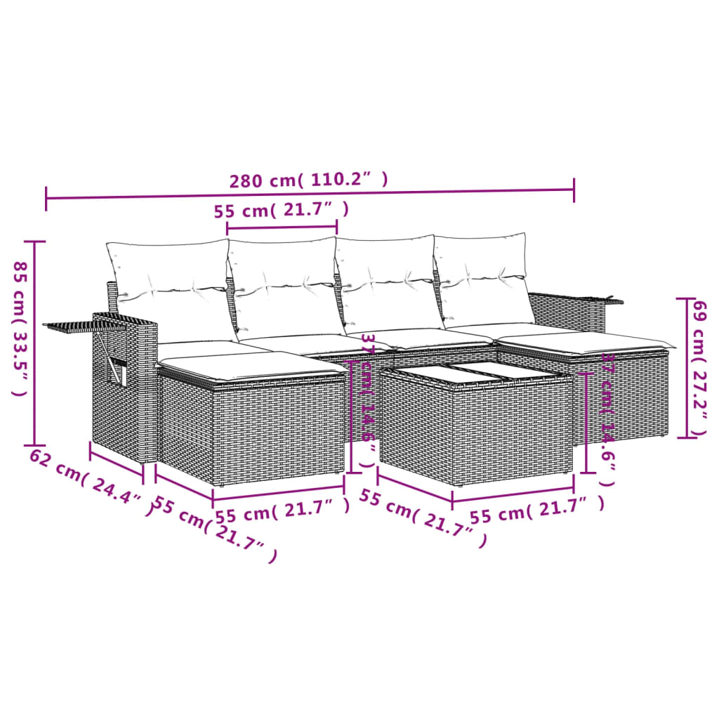 7-delige Loungeset met kussens poly rattan bruin is nu te koop bij PeponiXL, paradijselijk wonen!