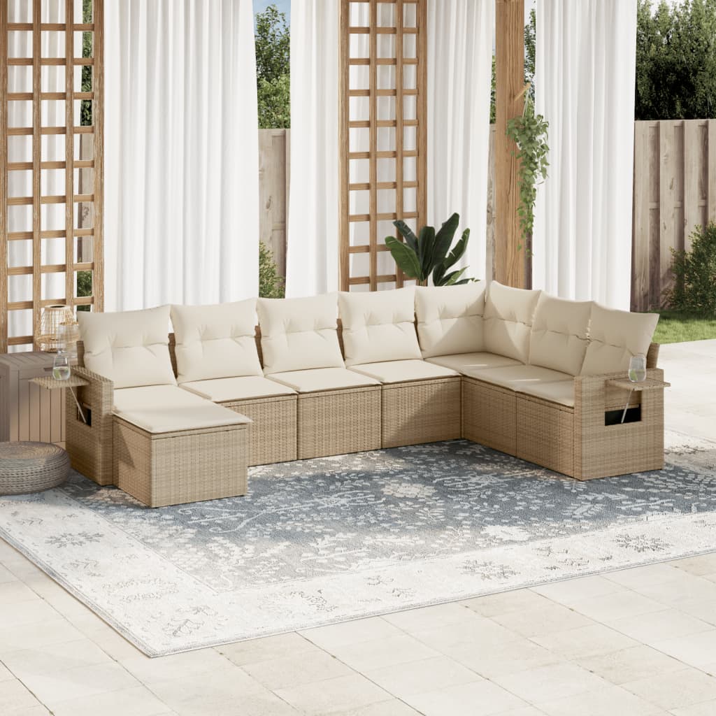 8-delige Loungeset met kussens poly rattan beige is nu te koop bij PeponiXL, paradijselijk wonen!