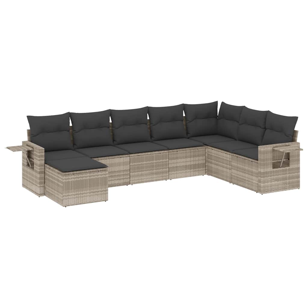 8-delige Loungeset met kussens poly rattan lichtgrijs