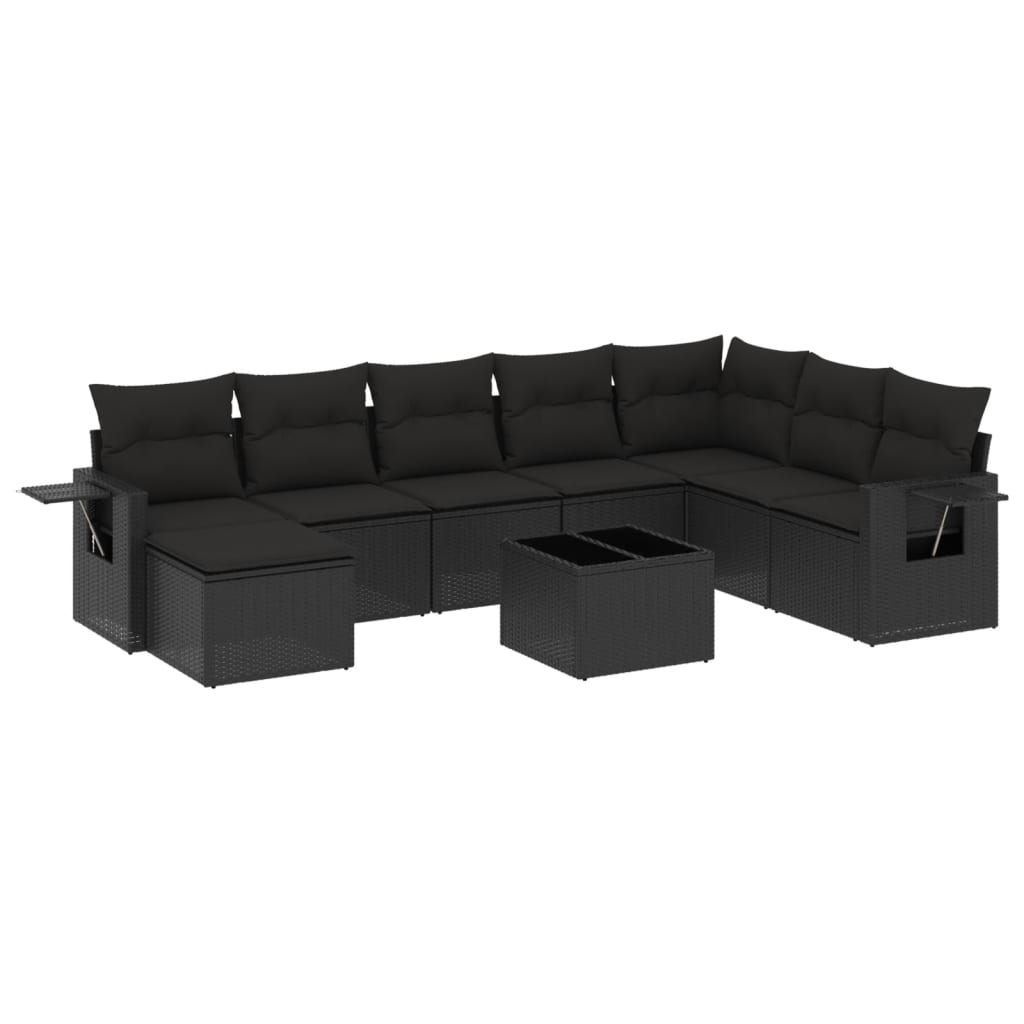 9-delige Loungeset met kussens poly rattan zwart is nu te koop bij PeponiXL, paradijselijk wonen!