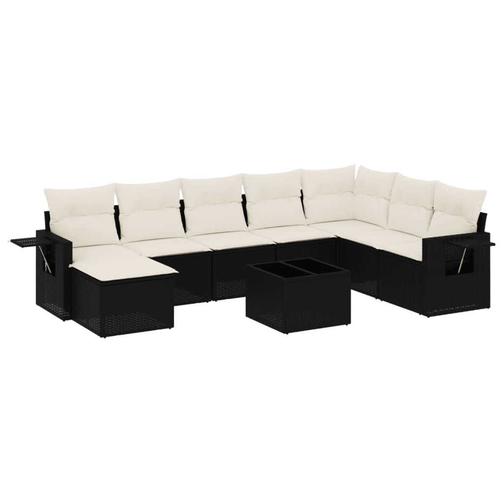 9-delige Loungeset met kussens poly rattan zwart is nu te koop bij PeponiXL, paradijselijk wonen!